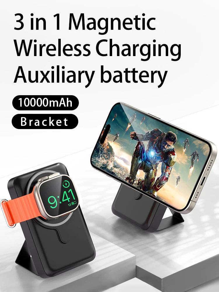 Magnetic Portable Charger 10000mAh Wireless Power Bank with 20W USB-C Fast Charging for iPhone 17 16 15 14 13 12promax Stand