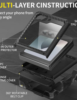 for Z Flip 6 Case with Kickstand Belt-Clip Hinge Protection Cover Screen Protector Military Grade Shockproof Phone Case