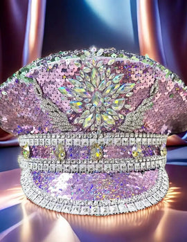 Burning Man Military hats Blue purple sequined Rhinestone Navy hats suitable for Festival Beach Outdoor Halloween Hat