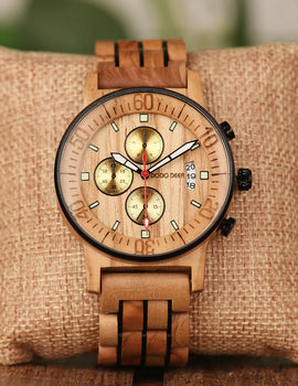Wood Watch Calendar Multifunctional Fashion Wrist Quartz Customizable Engraving