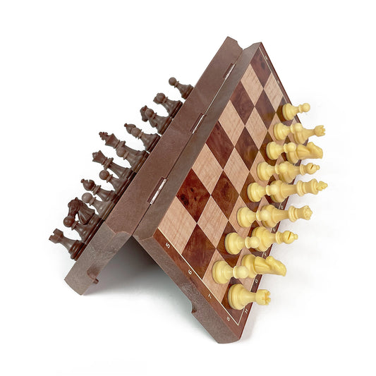 24cm 2 in 1 Foldable Magnetic Wooden Chess & Checkers Set