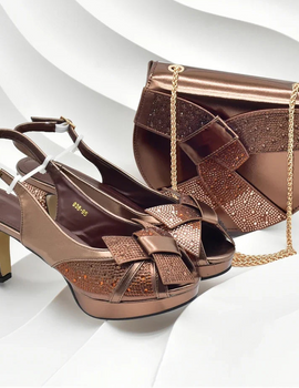 New Design African Shoe and Bags Set for Wedding Luxury Designer High Heels Full Rhinestone Pumps Women Shoes and Bag Set Italy
