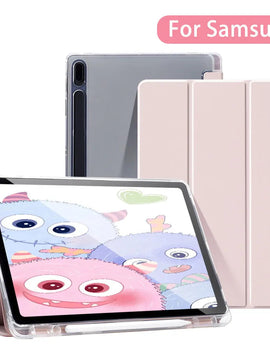 For Samsung Galaxy Tab S9 FE 11 Plus S9 S8 S7 Plus FE 12.4 in Case Transparent Back Tablet Cover For Tab S7 S8 11"Pencil Holder