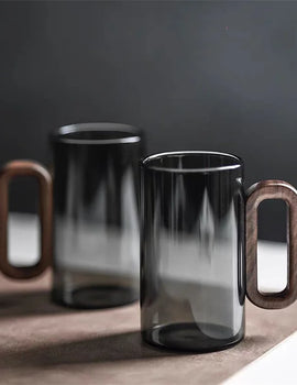 350ml High Borosilicate Glass Coffee Cup with Walnut Wooden Handle Heat-Resistant Glass Home Tea Milk Coffee Mug Breakfast Cups
