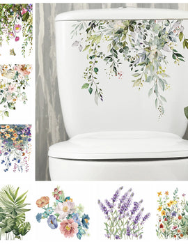 Green Plant Leaves Bathroom Toilet Sticker WC Closestool Wall Sticker Self Adhesive Mural Beautify Flower Home Decoration Decals