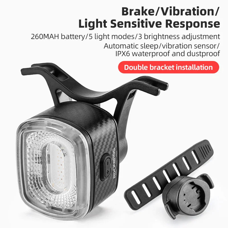 Smart Bicycle Brake Light IPx6 Taillight Type-C Bike Tail Rear Light Auto Stop LED Riding Warning Cycling Light