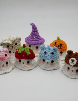 4 Pcs Creative Knitting Ghost Keychain Pendant Halloween Home Decoration Funny Handmade Crochet Ghost Doll Ornament Christmas Gifts