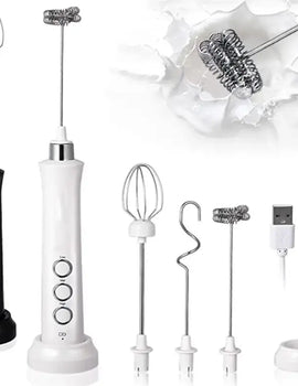 Wireless Rechargeable Electric Milk Frother - 3 Speeds, Handheld Foam Maker for Latte, Cappuccino, Hot Chocolate - USB Rechargea