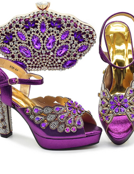 Style Matching Bag and Shoes Set Italian Women Design Shoes Matching Bag Decorated with Rhinestone Luxury Pumps Women