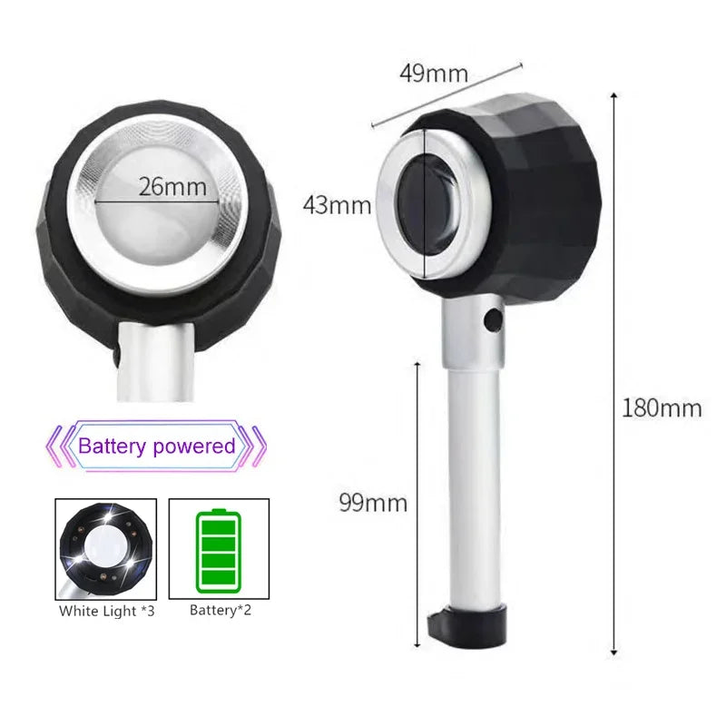 30X LED UV Magnifier Loupe with Scale Metal Handheld