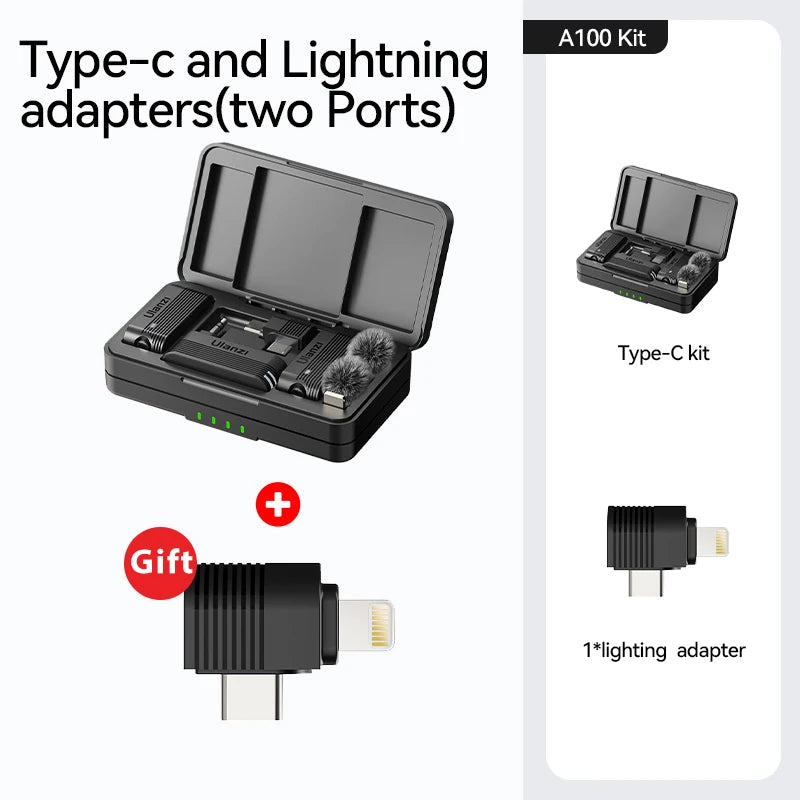 Wireless Lavalier Microphone for iPhone Android Camera Dual Mic with Charging Case