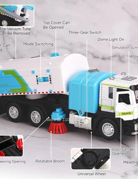 1:50 Electric Vacuum Cleaner Sweeper Garbage Truck Model Toy Alloy Diecast Light Sound Engineering Vehicle Gifts for