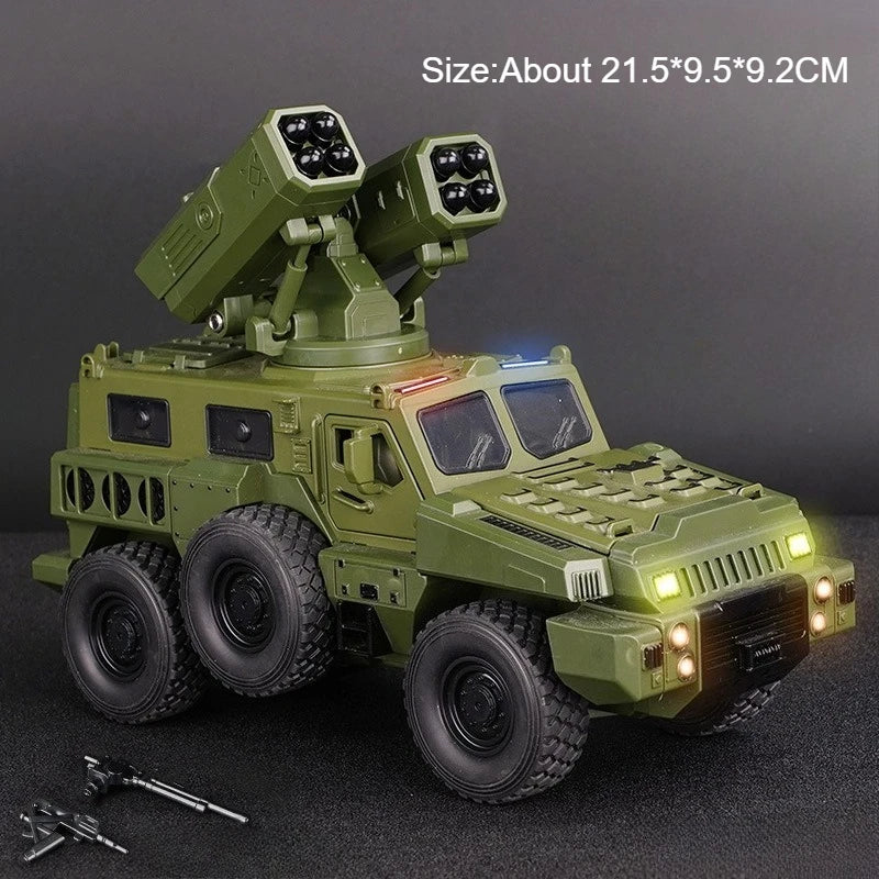 1:50 Alloy Armored Car Diecast Model Toy Sound Light Pull Back Doors Opened Miniature Missile Vehicle for Boy Collection Fun