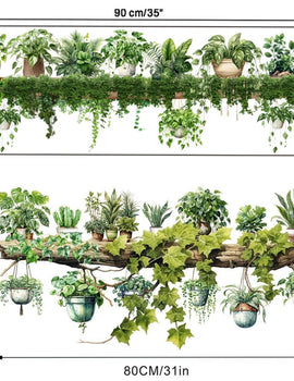 Green Vine Dill Leaves Flower Hanging Basket Wall Stickers Bedroom Dining Living Room Kitchen Green Plant Home Decor Wall Decals