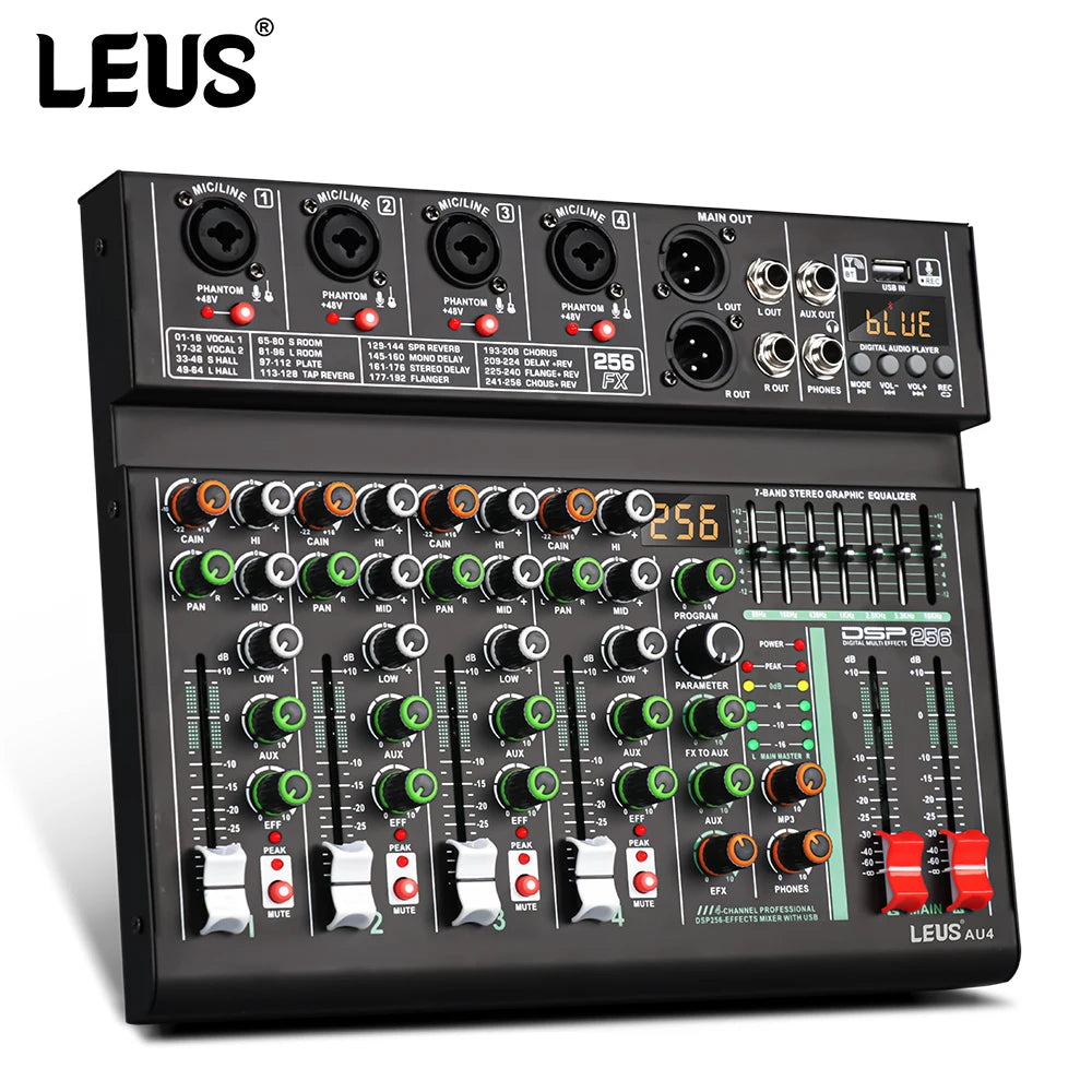 4 Channel Audio Mixer With 256 DSP Effects USB Bluetooth And 48V Phantom Power