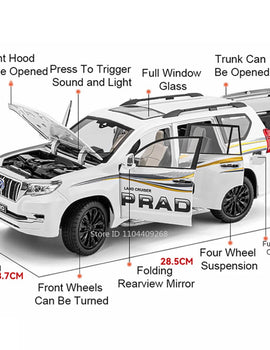 1:18 Large Size Prado SUV Model Toy Car Doors Opened Metal Diecast Shock Absorption Music Light Vehicles Models Birthday Gifts