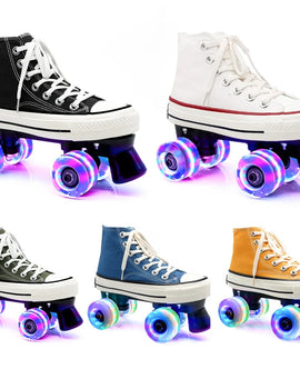Unisex Canvas Quad Roller Skates, 4 Wheels Roller Skate Shoes, Flashing or Unflashing Wheels Skating Shoes