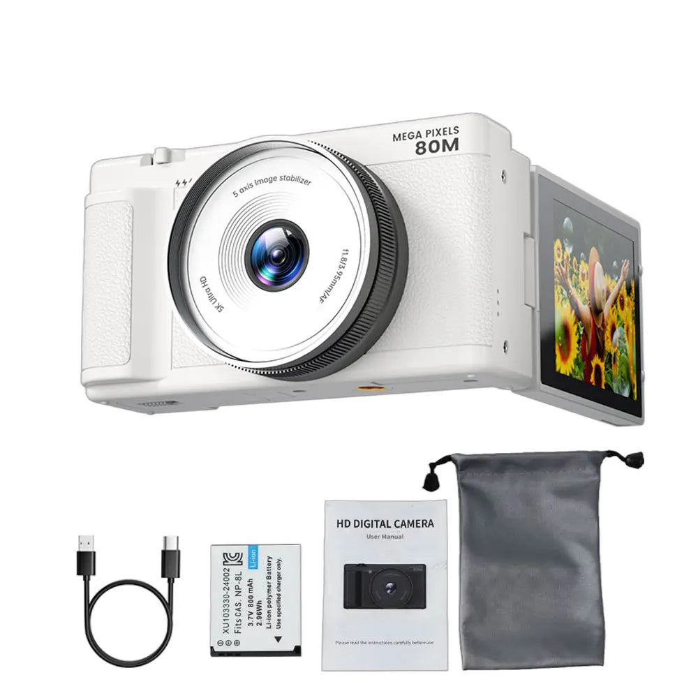 5K 80MP Digital Camera with 6-Axis Stabilization, 270° Flip Screen & 18X Zoom for Vlogging Photography