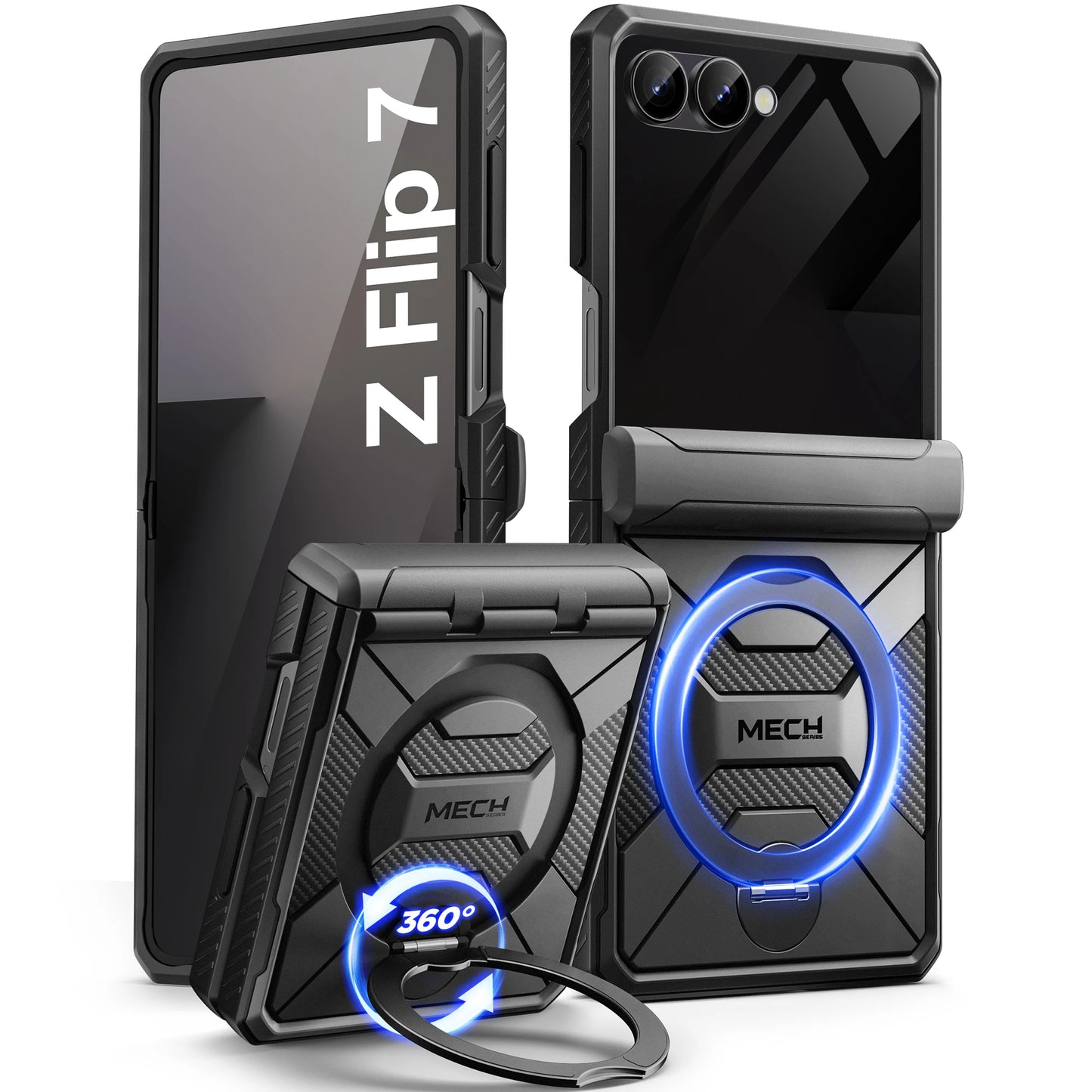 For Samsung Galaxy Z Flip 7 Case with 360° Spin Ring Stand Built-in Privacy Screen Protector Full-Body Shockproof Cover