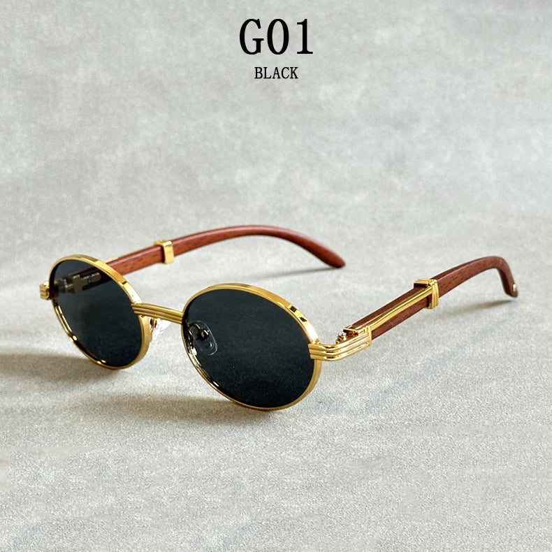 Oval Wooden Frame Sunglasses With UV400 Protection