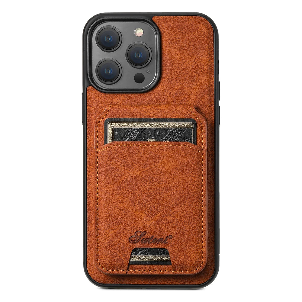 Leather for Magsafe Case for iPhone 16 15 Pro Max 16e 14 Plus 16Plus Bracket Back Cover with Card Holder