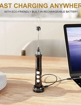 Wireless Rechargeable Electric Milk Frother - 3 Speeds, Handheld Foam Maker for Latte, Cappuccino, Hot Chocolate - USB Rechargea
