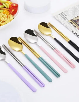 2/3Pcs Cutlery Set Fork Spoon Chopsticks Dinnerware Set 304 Stainless Steel Portable Travel Flatware Guitar Box