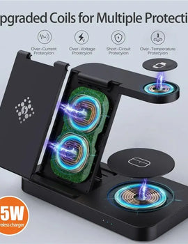 4 In 1 Wireless Charger Stand For iPhone 15 14 13 12 Samsung S23 S22 Ultra Note Galaxy Watch Foldable Fast Charging Station Dock
