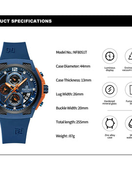 Watch Silicone Strap Waterproof Male Quartz Wrist watch Sport Clock