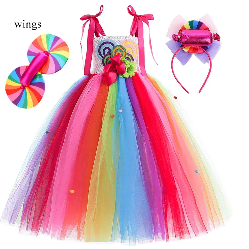 Candy Princess Costume Dress with Candy Headdress and Lollipop Accessories
