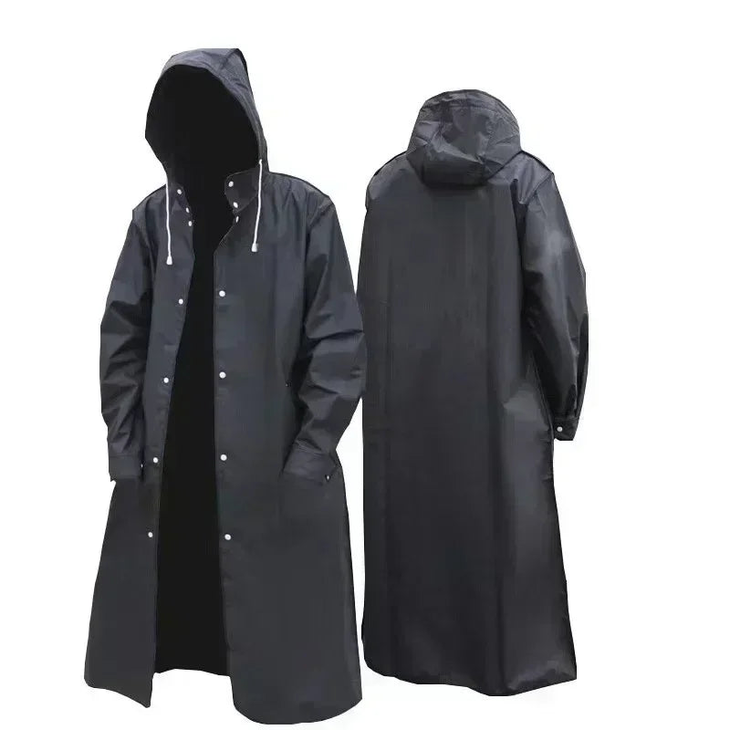 Long Waterproof Raincoat Poncho for Adults in Black