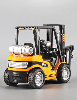 1:24 Crane Forklift Model Car Toy Diecast Metal Warehouse Lift Truck Sound Light Pull Back Adjustable Engineering Vehicle Models