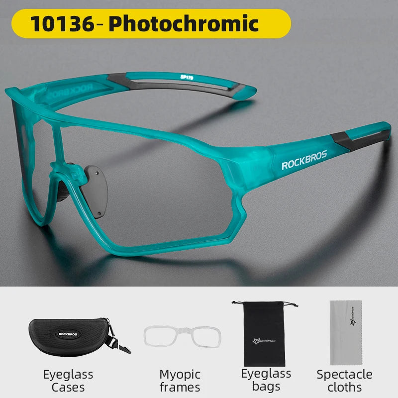 Photochromic Bicycle Glasses UV400 Goggle Large Frame Men Women Sports Bike Eyewear Sungless Adjustable Cycling Glasses