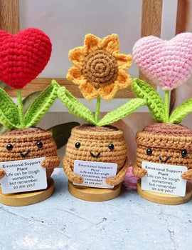 3 Pcs Positive Energy Heart Flower Hand-woven Dolls Home Room Decor Hug Pocket Knitting Doll Positive Card Desktop Ornament Gifts