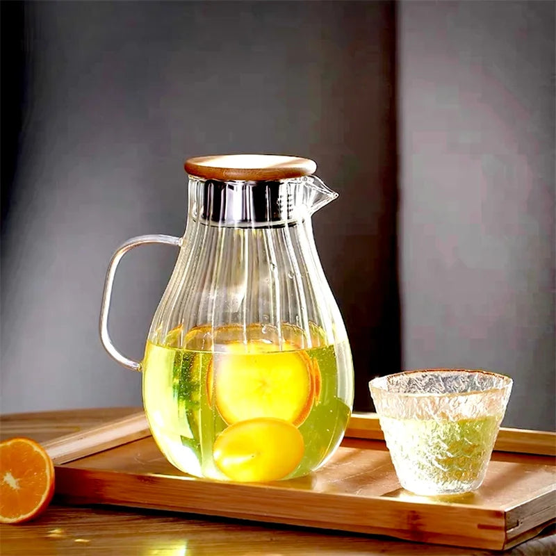 Large Capacity 1700ml Vertical Stripes Glass Water Pitcher