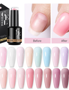 15ml Milky Pink Rubber Base Gel Nail Polish Glitter Semi-Permanent Varnish Soak Off Self Leveling UV LED Polish
