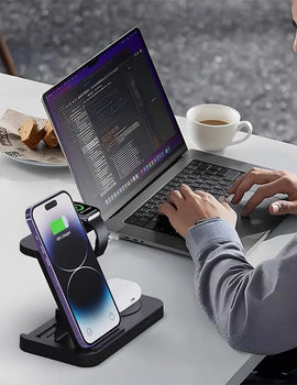 4 in 1 Foldable Wireless Charging Station For iPhone 16 15 14 13 12 Apple Watch 7/6 For Samsung Galaxy Watch Chargers 4/3