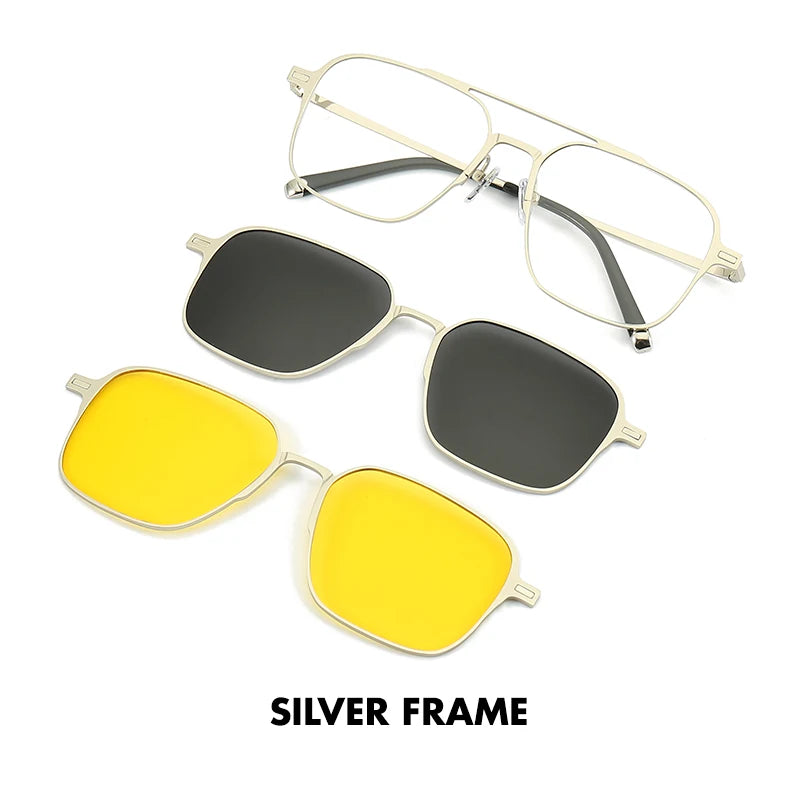 Titanium 3 In 1 Magnetic Clip On Polarized Sunglasses UV400 Optical Computer Glasses for Men Women