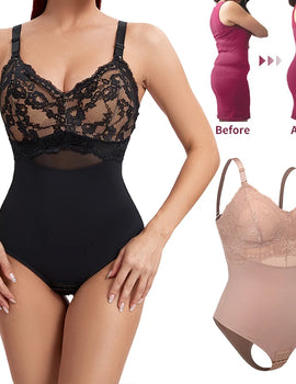 Lace Thongs Bodysuit Shapewear Women Seamless Full Body Shaper Waist Slim Tummy Control Underwear Flat Belly Smooth Corset Nude