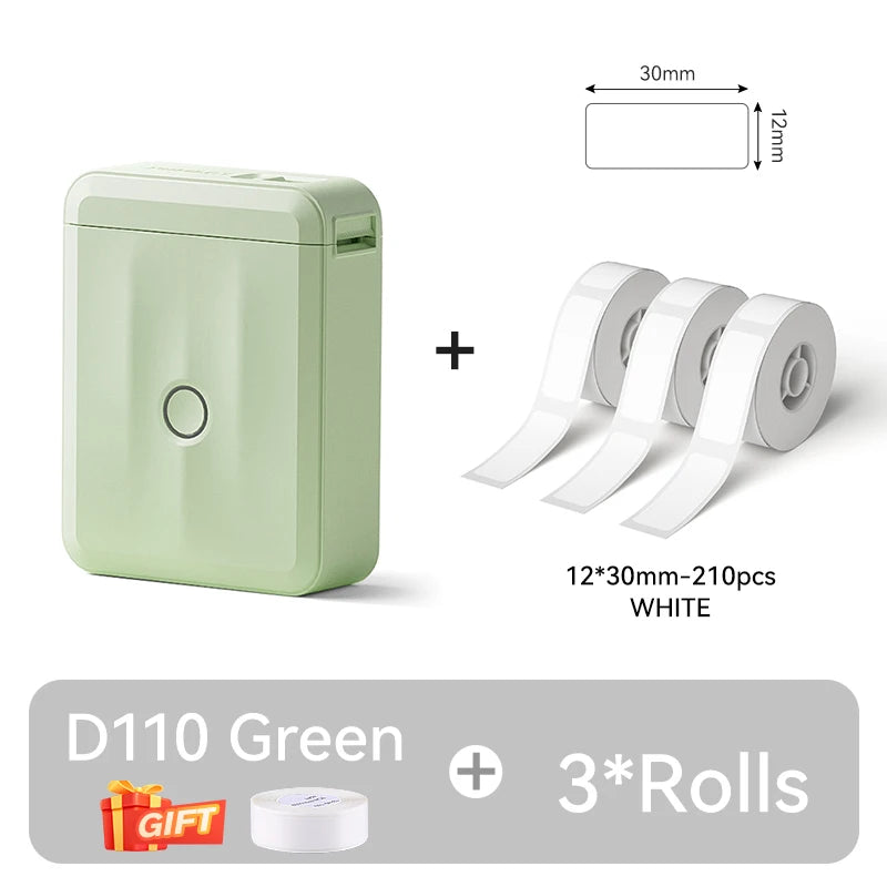 D110 Mini Portable Thermal Label Printer, Bluetooth Wireless Inkless Sticker Maker 12–15mm, Compact Label Machine for Home Organization