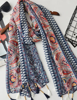 Spring Scarf Pink Blue Floral Paisley Printed Scarves Women Lady Girl Cotton Linen Bohemian Scarf For Summer Beach Shawl Bandana