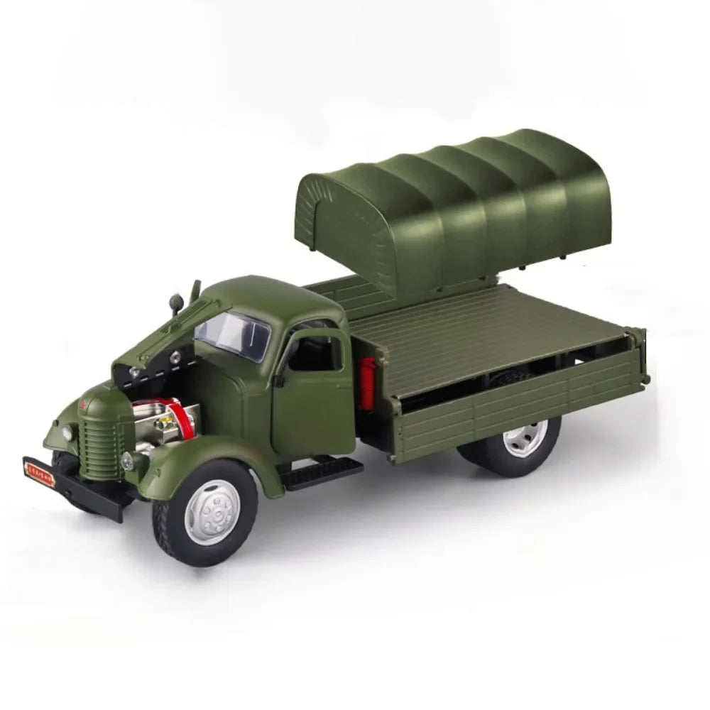 1:24 CA10 Vintage Truck Armored Car Model Toy Alloy Diecast Military Carrier Transport Vehicles Models Sound Light s Gifts