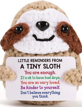 2 Pcs Positive Crochet Sloth Doll with Card Home Room Decor Handmade Knitting Emotional Support Sloth Animal Ornament Christmas Gift