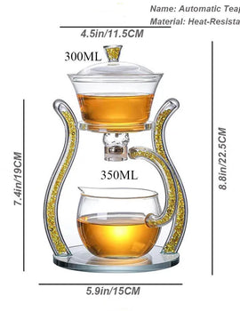 Glass Teapot Set Glass Automatic Lazy Tea Set Rotating Cover Kung Fu Heat-Resistant Teapot 6 Cups