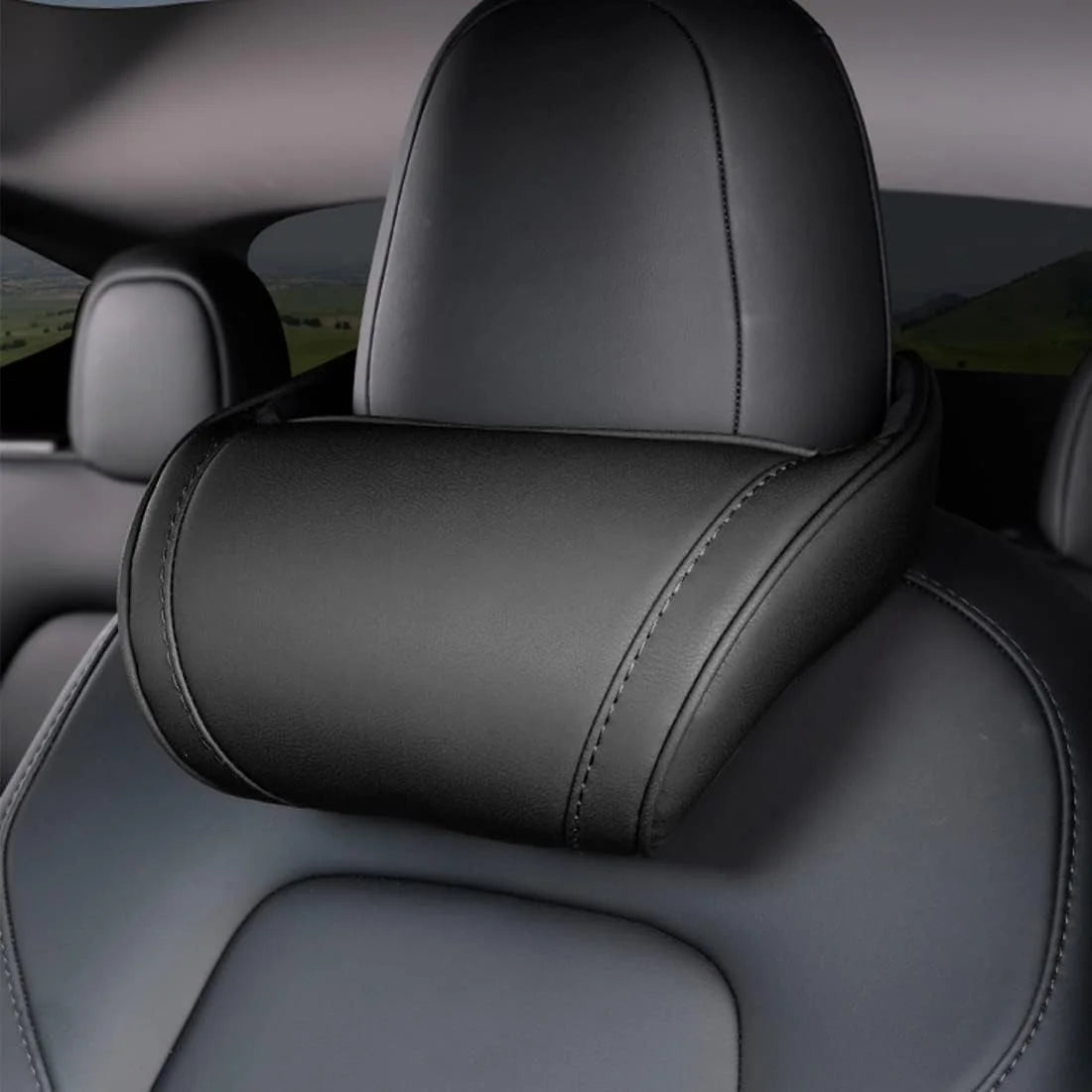 For Tesla Model 3/Y/X/S Seat Headrest Travel Rest Neck Pillow PU Leather Neck Pillow Memory Foam Pillows Car Accessories