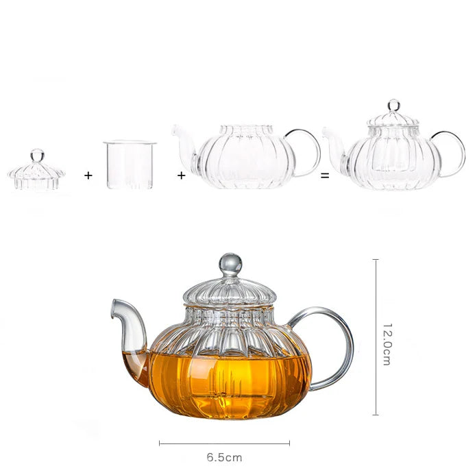 600ml Striped Pumpkin Shape Glass Teapot with Filter