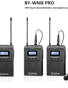 BY-WM8 PRO UHF Wireless Lavalier Lapel Microphone for iPhone Android DSLR Cameras PC Computer Interview Youtube Streaming