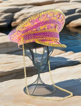 Pink Chain Vintage Military Accessories & Captain Hat Rhinestone for Burningman Festival Woman, Military Cap for Man