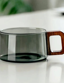 200ml American Latte Glass Coffee Mug With Wooden Tray Spoon Heat-resistant Milk Tea Cup Fresh Ground Coffee Cup