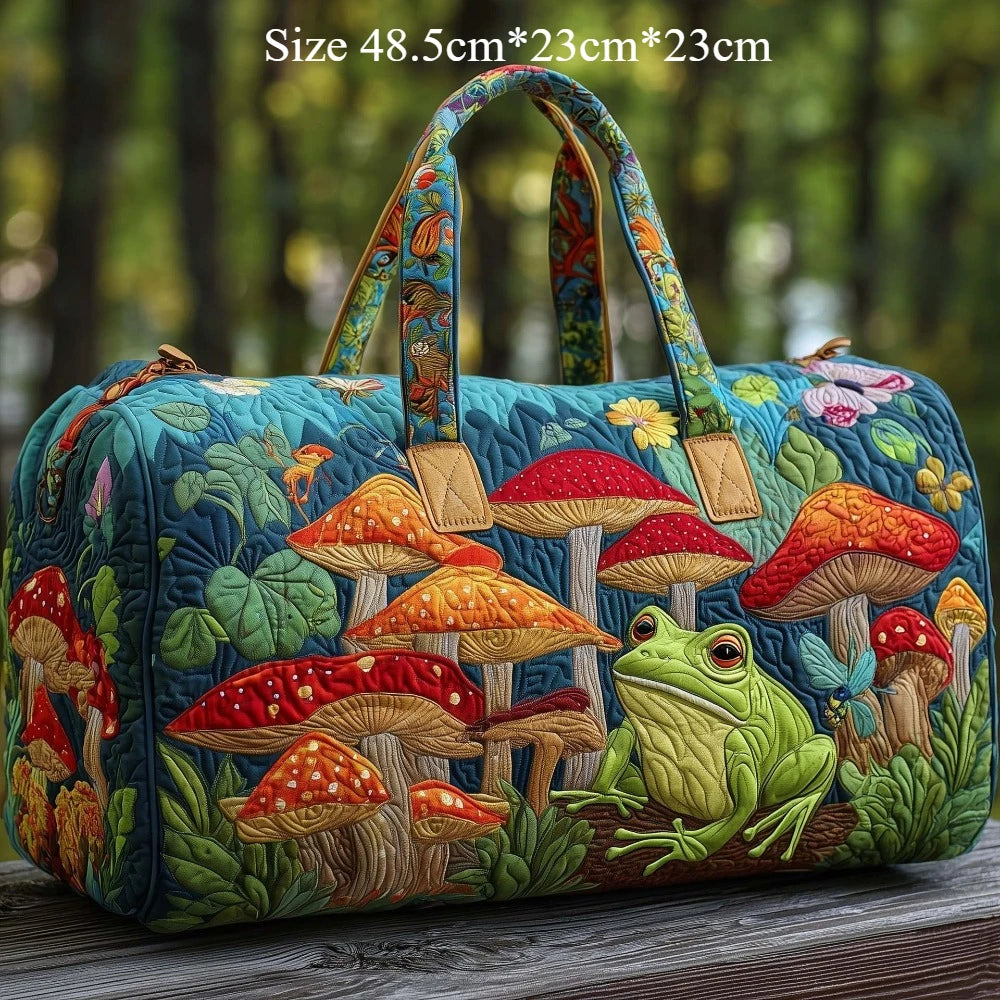 Quilting Craft 3D Travel Duffel Bag Hippie Boho Weekender Bag Mushroom Frog Vintage Bus for Men Women Gym Yoga Overnight Bags